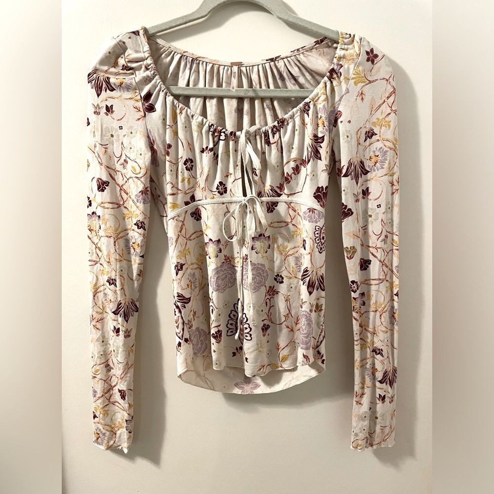 Free People Make It Easy Whats Your Shade Fitted Floral Print Tie Top Sz M